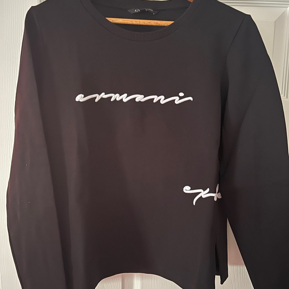 Armani Exchange Black Crewneck Sweatshirt with White Script Logo